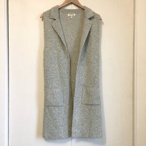 Monteau Long Grey Knit Pocketed Sleeveless Open Cardigan